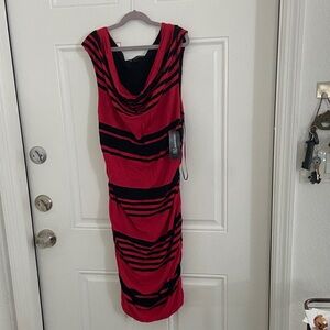INC International Concepts Red and Black Midi Dress